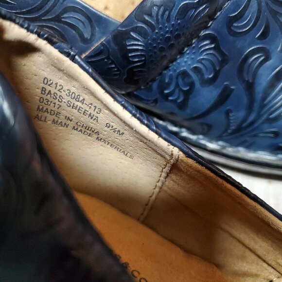 GH Bass & Co Womens Sheena Blue & Black Floral Embossed Tooled Clog Shoe Sz 9.5M - Picture 12 of 14